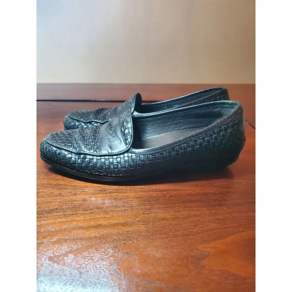 Bragano Italy Mens Size 12 Black Woven Leather Dress Shoes Slip On Loafers